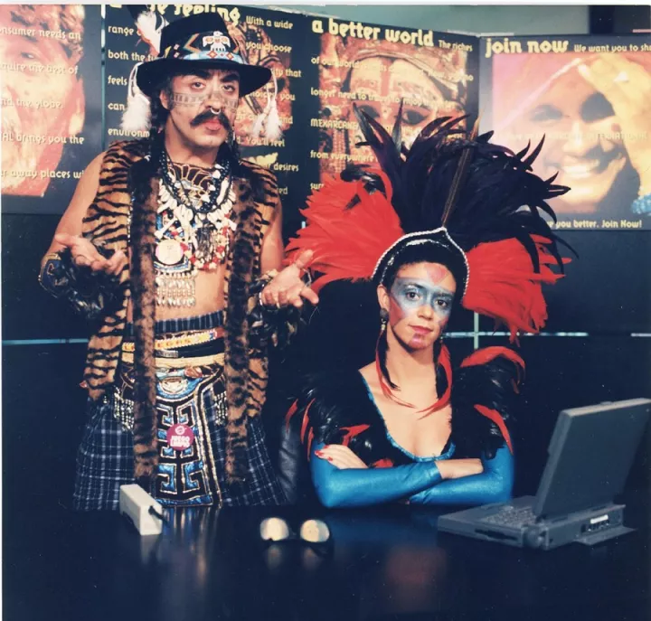 Coco Fusco, Mexarcane, 1994-1995. Coco Fusco and Guillermo Gómez-Peña. Photo: Kim Kozzi Coco Fusco, Mexarcane, 1994-1995. Coco Fusco and Guillermo Gómez-Peña. Photo: Kim Kozzi