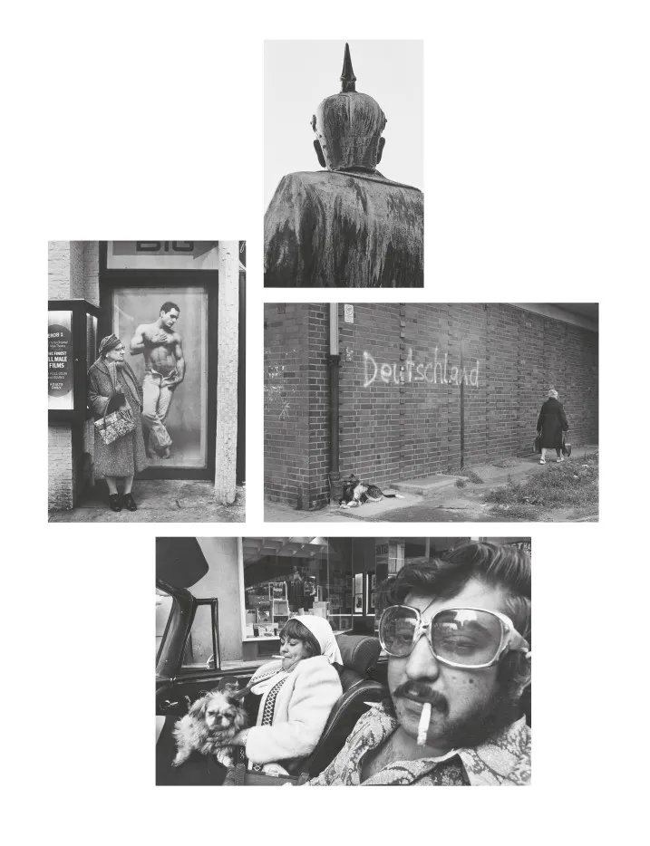 Vier Fotografien von Dirk Reinartz: Oben: Bismarckdenkmal, Goslar, 1989 – Mitte links: New York, 1974 – Mitte rechts: Alte Jakobstraße, Berlin-Kreuzberg, 1983 – unten: o. T., Hamburg, 1971. Alle Fotos: © Deutsche Fotothek + Stiftung F.C. Gundlach / Dirk Reinartz