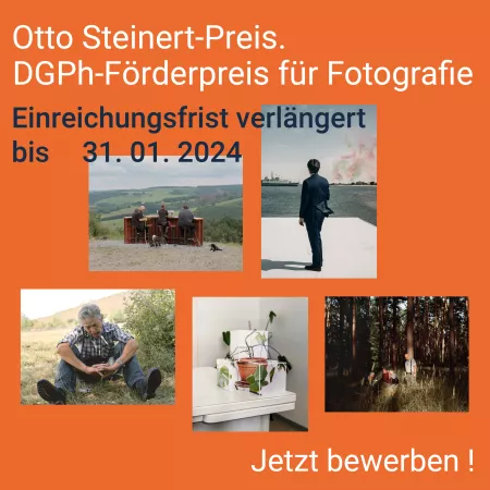 Otto Steinert-Preis. DGPh-Förderpreis für Fotografie: Ausschreibung 2023/2024. Fotos, v.l.n.r im Uhrzeigersinn: Magnus Terhorst, Definition von Glück | Rafael Heygster, I died 22 times | Ina Schoenenburg, Blickwechsel | Georg Brückmann, Konstruktionen der Wirklichkeit| Pepa Hristova, Sworn Virgins (Preisträger*innen 2021, 2019, 2017, 2015 und 2009)