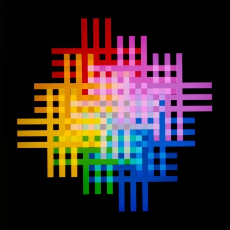 Gottfried Jäger, Multiple Optik, 1980 Multilens auf Farbfilm 4.54, 4, 1980 Pigmentdruck, 50 x 50 cm