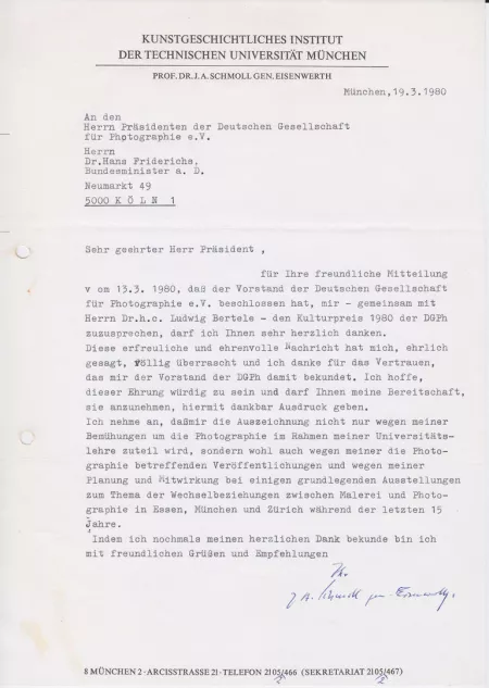 Brief von Prof. Dr. J.A. Schmoll gen. Eisenwerth an Dr. Hans Friderichs