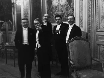 v.l.n.r.: Paul Reynaud, Kolonialminister; Aristide Briand, Auguste Champetier de Ribes, Edouard Herriot, Léon Bérard, Berlinische Galerie; Foto: Erich Salomon, Paris, August 1931