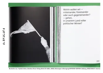 Buchseiten aus: Strömungen in Bewegung (FOTOHOF>EDITION, Salzburg, 2025), Asphalt, Steine, Scherben (Vexer Verlag, Berlin/St. Gallen, 2024), Photo: Katrin Kamrau
