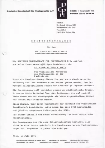 Stiftungsurkunde 1971
