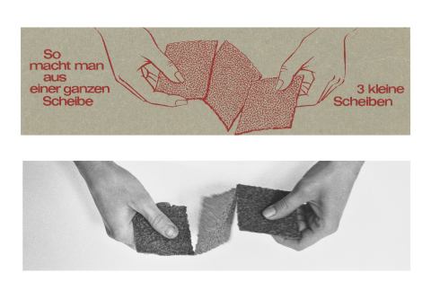Gebrauchsanweisung aus einer Brotpackung mit Zeichnung-Aufnahme ausgeführt nach der Gebrauchsanweisung, 1972, aus der Serie Bildanalytische Photographie, 1968-1974 © Timm Rautert