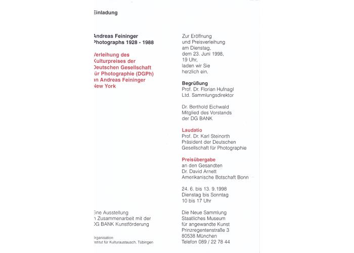 Einladung Kulturpreis 1998